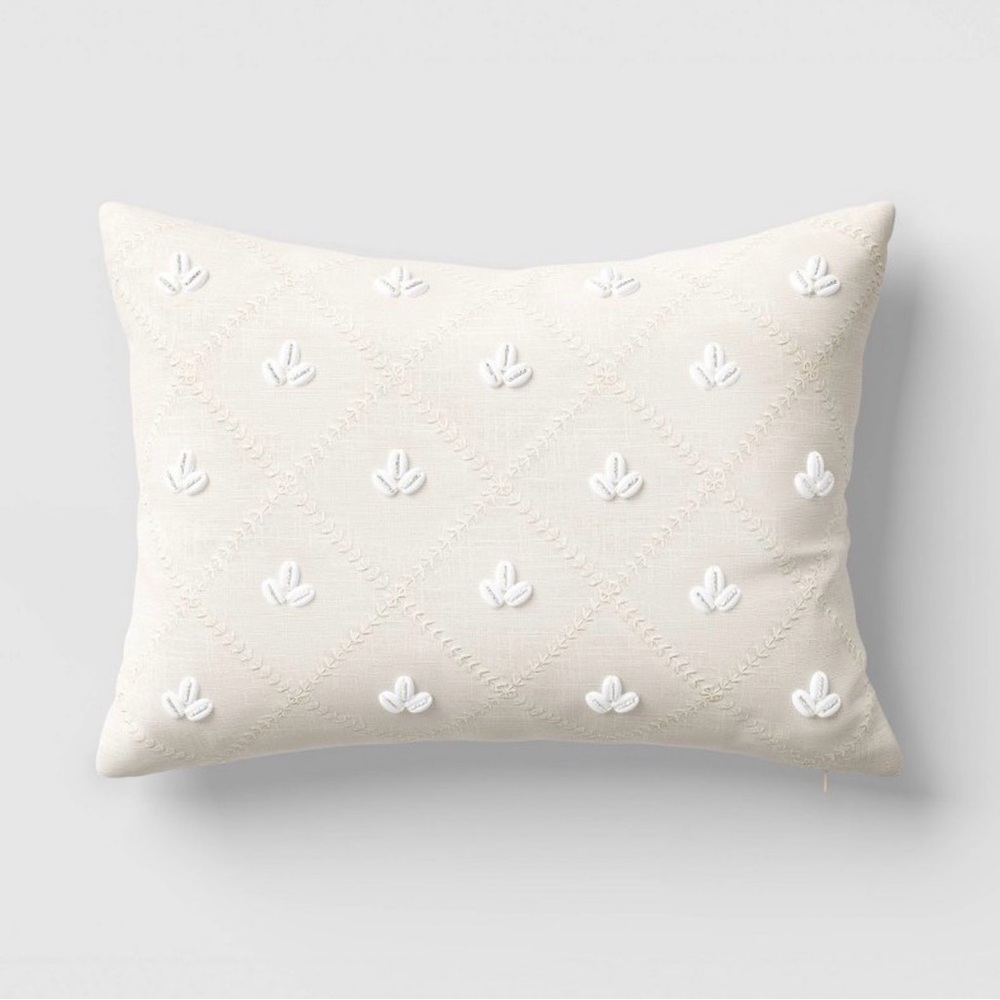 Lumbar Embellished Shell Throw Pillow Cream Threshold designed with Studio McGee